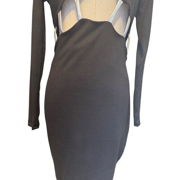2/$30 NWT PrettyLittleThing 6 Black Bodycon Cut-Out Long Sleeve Mini Dress - Picture 8 of 16